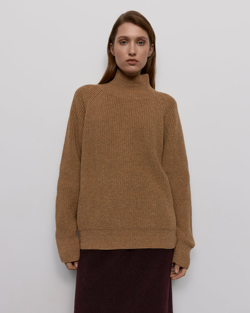 Purl knit sweater - Camel melange