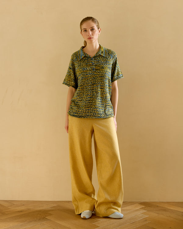 Knitted Polo Sweater - Green-yellow