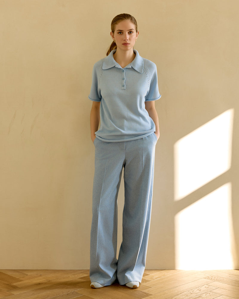 Knitted Polo Sweater - Blue