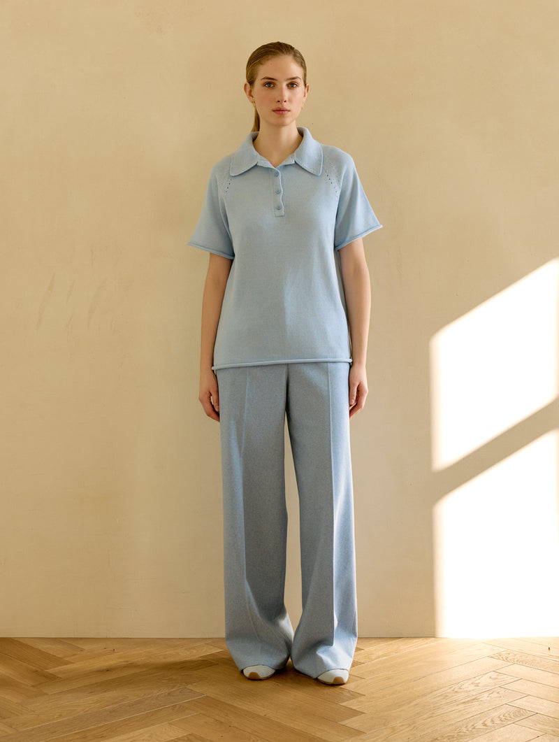 Knitted Polo Sweater - Blue