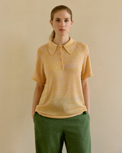 Knitted Polo Sweater - Yellow-pink