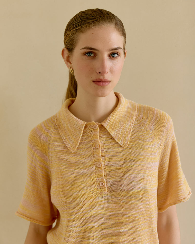 Knitted Polo Sweater - Yellow-pink