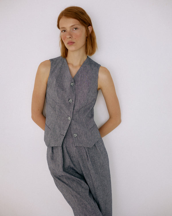 Linen vest blue